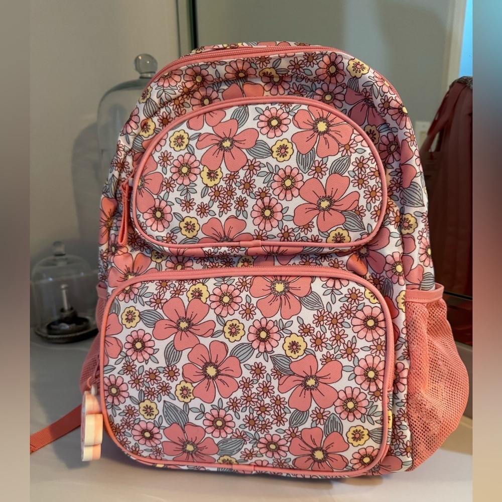 Cat and Jack NET Floral Pink Backpack with Pockets